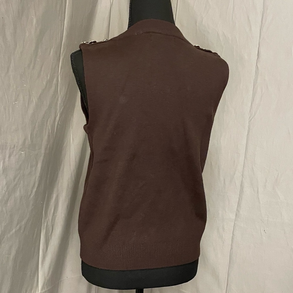 NWOT Cynthia Rowley Chocolate Brown Sweater Vest Top with Gold Accents - Picture 3 of 7